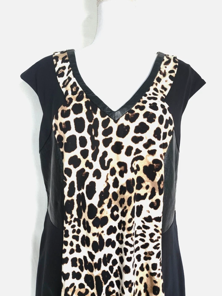 Lane Bryant 无袖动物印花和黑色紧身连衣裙 18 码人造皮革 — 第 4/4 张图片
