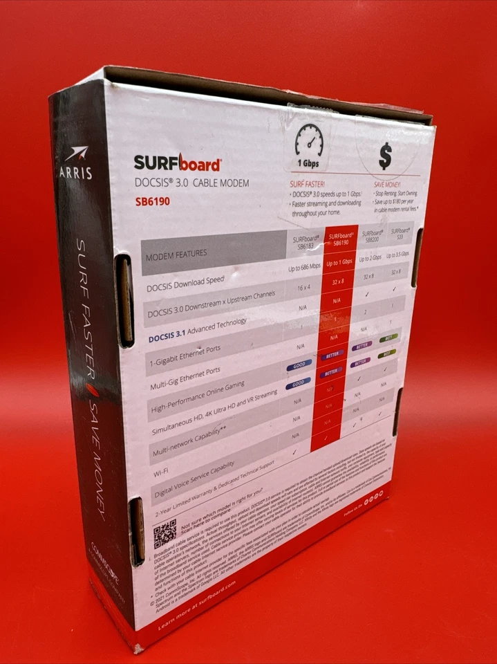 ARRIS SURFboard DOCSIS 3.0 Cable Modem - SB6190 - Black - Open Box - Image 2 of 3