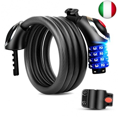 shenkey Bike Lock con LED Light, 5-Feet Bike Lock Cable Basic Self Reiling