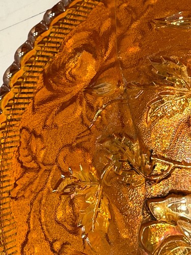 Carnival Glass Center Piece Bowl Luster Rose Marigold Imperial #489 CrackedREAD - Picture 10 of 17