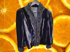Javier Simorra Barcelona Black Velvet Jacket with Faux Feather Trim