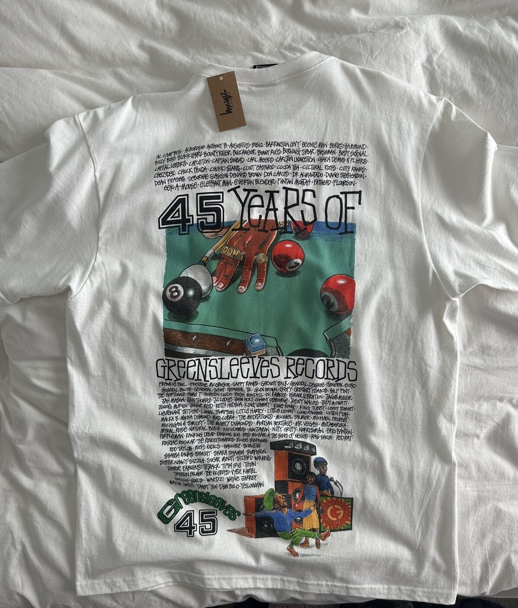 STUSSY GREENSLEEVES RECORDS 45th ANNIVERSARY TEE BRAND NEW MENS