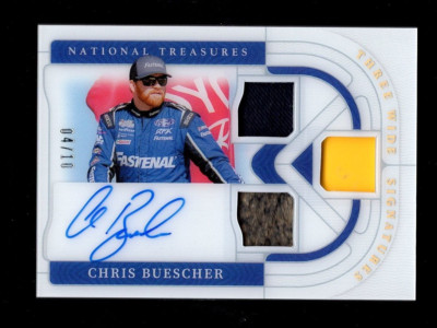 2022 NATIONAL TREASURES THREE WIDE GOLD CHRIS BUESCHER TRIPLE RELIC AUTO 4/10