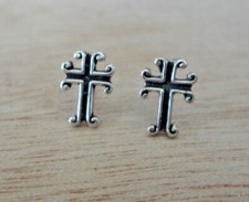 Sterling Silver TINY 10x7mm Fancy Cross Studs Posts Earrings