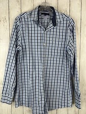 Tommy Hilfiger Men's Dress Shirt Medium Blue Plaid Long Sleeve 15 /32-33 Slim