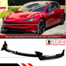 For 24-25 Tesla Model 3 Highland AD Winglet Style Gloss Black Front Lip Splitter