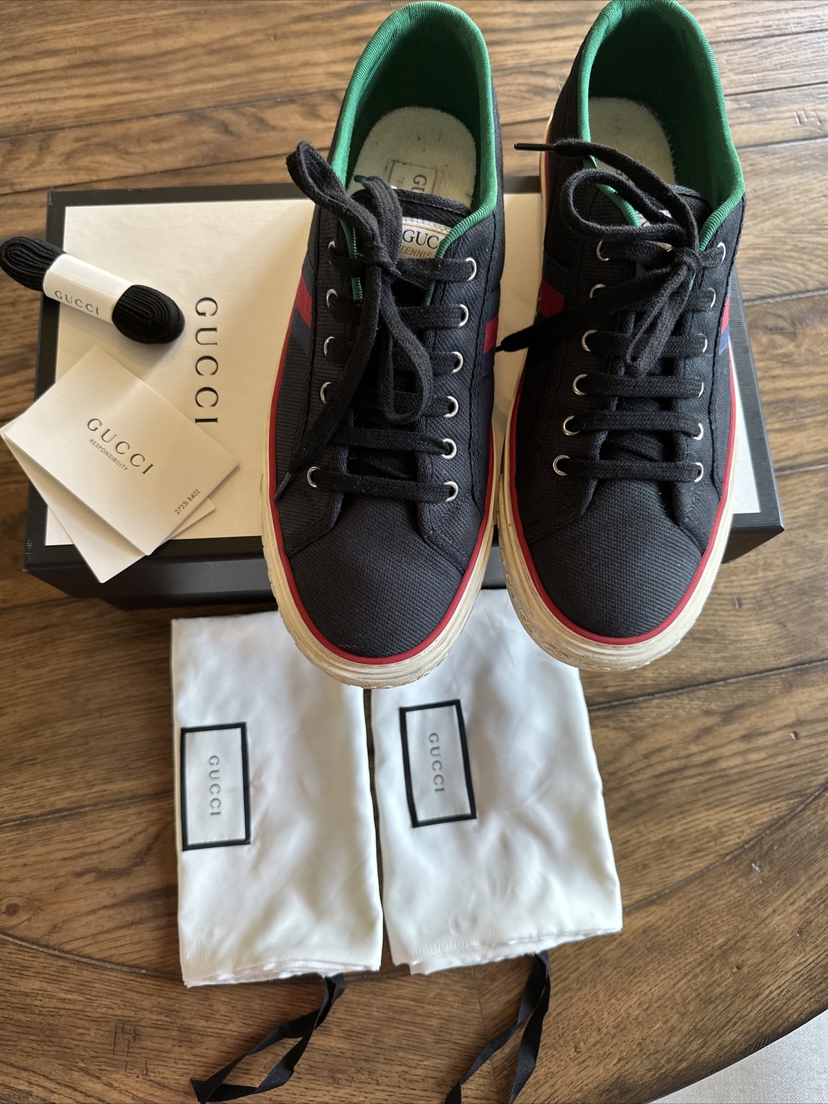 Authentic Gucci Mens Tennis Shoes Black Size US 11 La… Gem