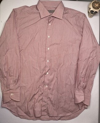 Canali Dress Shirt Red Men s Sz. 17.5 44 Striped 100% Cotton