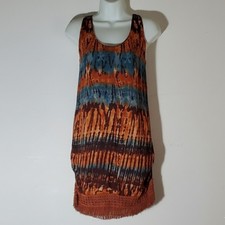 Billabong Size XS Dress Tie Dye Fringe Tassel Racer Back Orange Blue Sleeveless