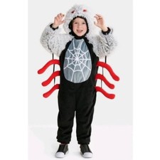 Spider Halloween Costume 18/24 mth Black Gray Plush 1 Pc Hooded Jumpsuit Toddler