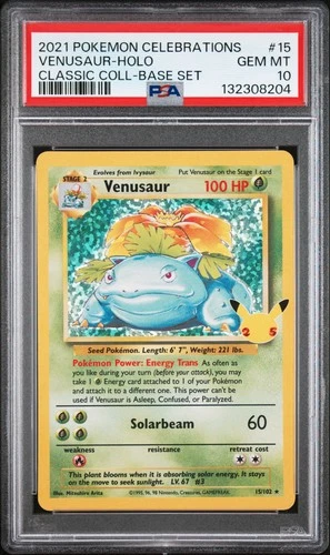 2021 POKEMON CELEBRATIONS CLASSIC COLL #15 VENUSAUR-HOLO PSA 10