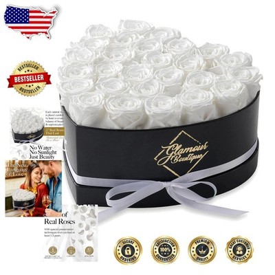 Beautiful 27 White Preserved Roses Heart Box -  Lasting Floral Gift