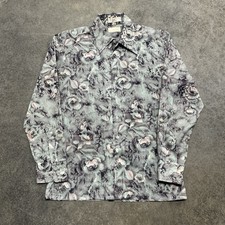 Vintage Abstract Print Shirt Mens Medium Long Sleeve Button Up 70s Retro Floral