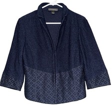 St. John Caris Geo Crop Blazer Women 10 Navy Santa Knit Lace Notch Collar Jacket