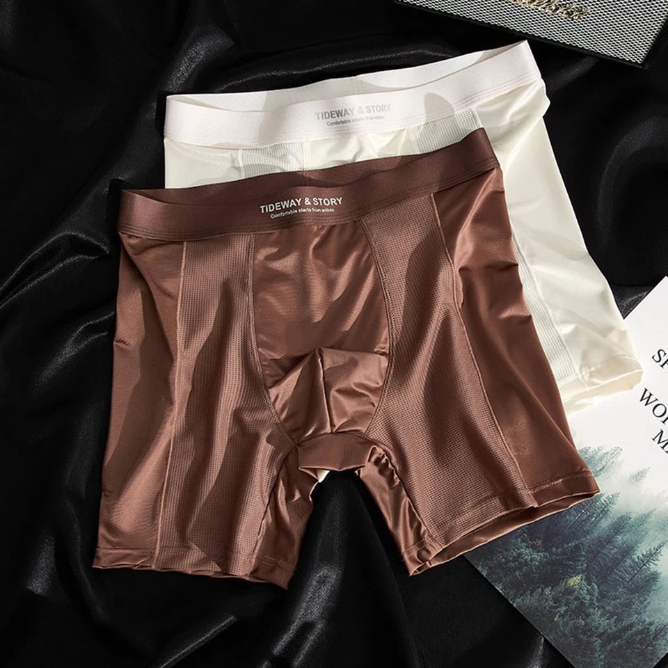 4PCS Mens Ice Silk Underwear Breathable Boxer Shorts Seamless Satin Cool Briefs - Image 3 of 4