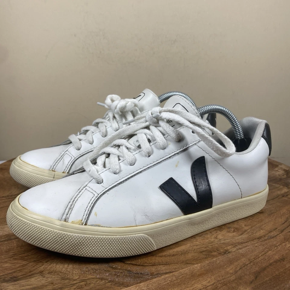 Veja Esplar Mujer Blanco Y Negro Talla 6 Parte Superior Baja Cuero Zapatos Tenis Foto 2 de 4