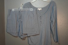 Loft Womens Dark Gray Pointelle Henley Pajama Top and Short Set Size Medium