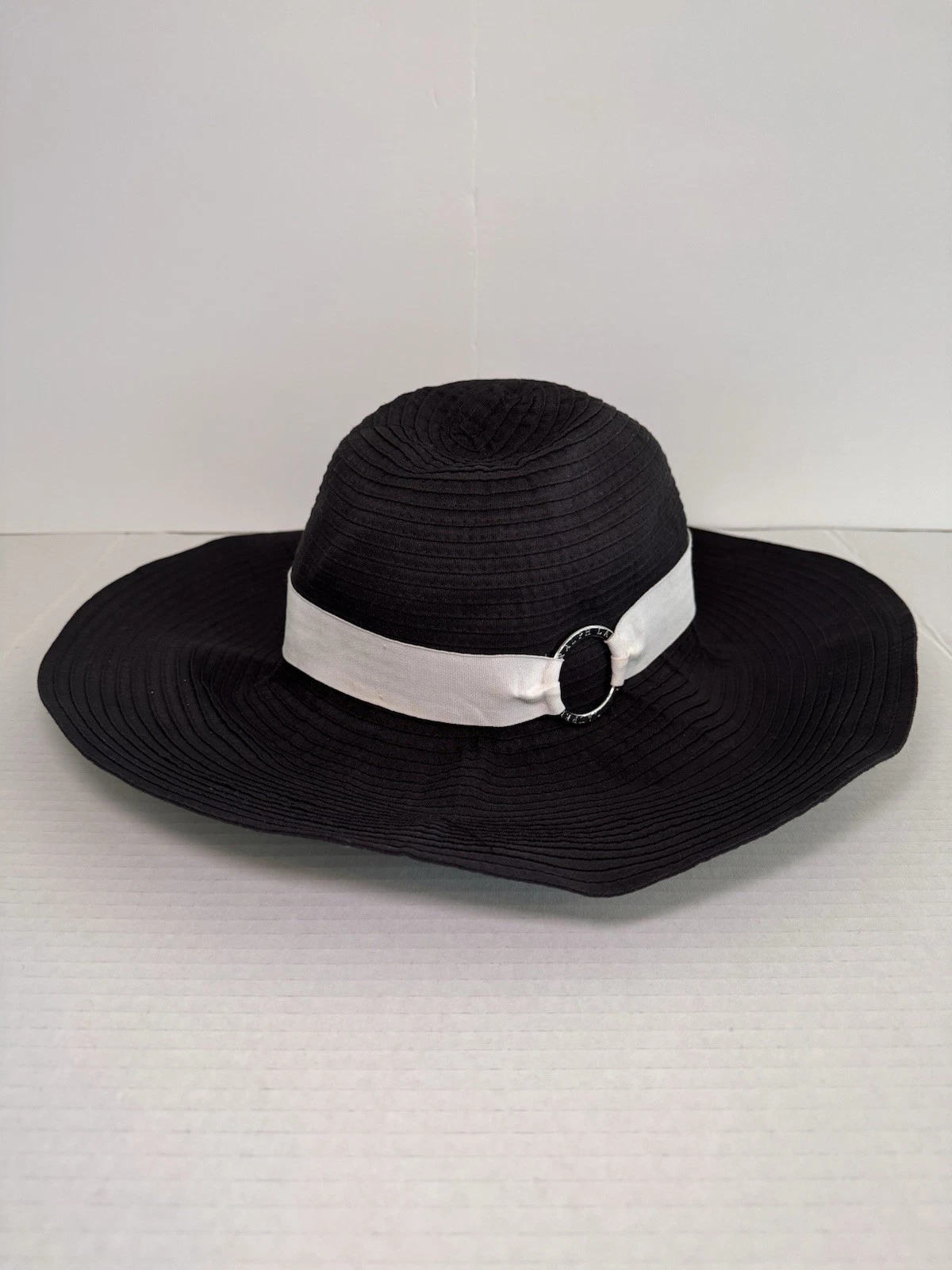 Lauren Ralph Lauren Womens Medium Black Floppy Beach Sun Straw Hat Resort Travel