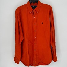 Ralph Lauren Blake Men's Orange Silk Linen Button Down Shirt Long Sleeve Size L