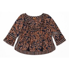 Tory Burch Women's Top Size US 4 Orange Navy Blue Swirl Paisley Cotton Tunic