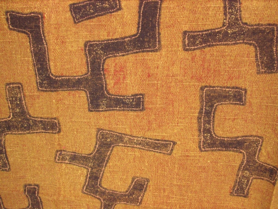 Vintage 90s Brown Tribal Upholstery Home Decor Fabric African Kuba Pattern Brown - Image 3 of 4