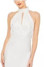 Mac Duggal 49520 Keyhole Halter Empire Waist Gown in White size 14 NWT 