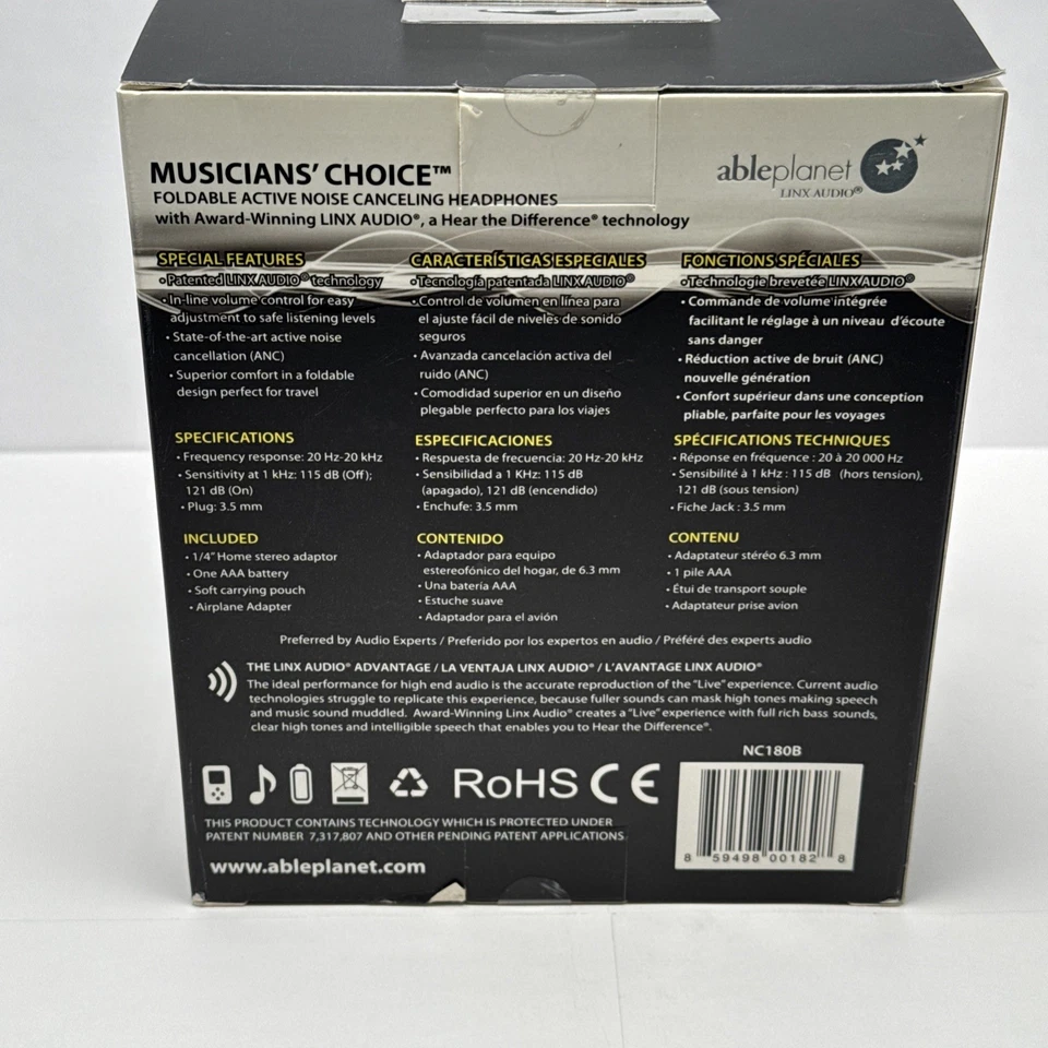 AblePlanet Linx Audio Foldable Noise Canceling Headphones NC180B Black - New - Image 2 of 4