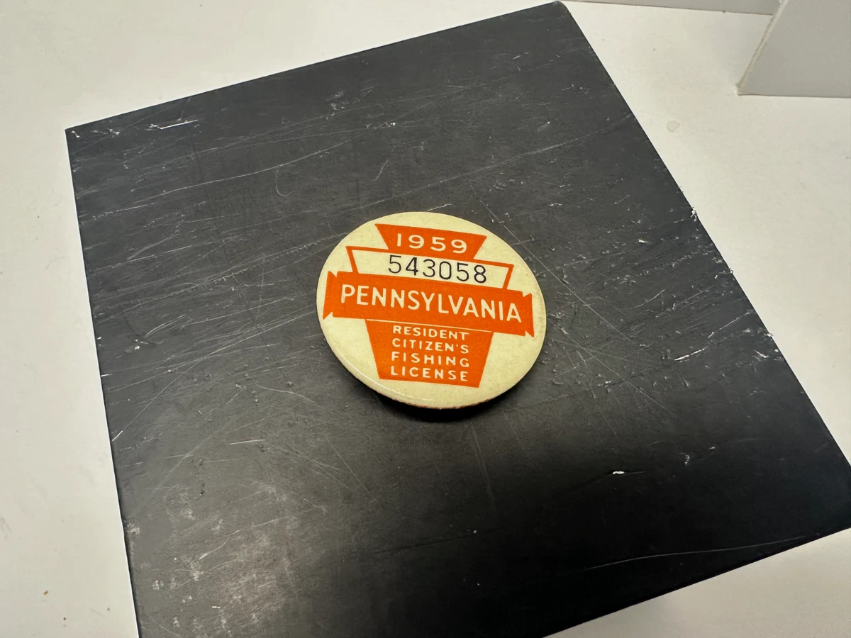 Collection Broche Pêche Broc Antique Permis De Pêche Pennsylvanie 1937 - Broche Bouton Résident Citoyen Bouton Pêche Vintage