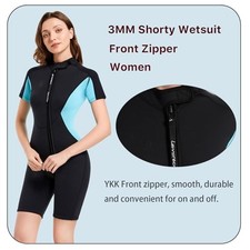 LEMORECN WETSUITS NEOPRENE DIVING SUIT 3MM SHORTY - SIZE L - BLACK/AQUA BLUE