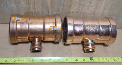 LOT OF (2)  3''x3''x1''  Copper Press Crimp Tee Fitting  (1) Viega 22308 (1) Unknow