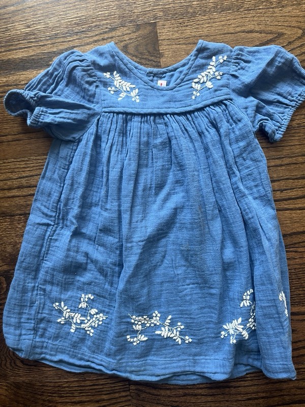 Bonpoint Brode Main Blue Embroidered Dress Size 6