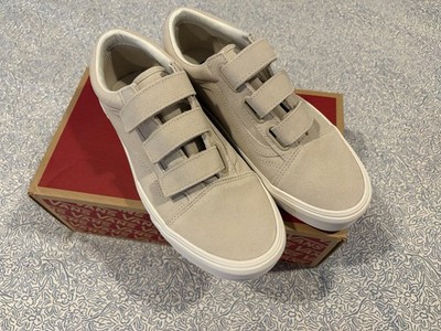 VANS Old Skool V - Hook & Loop Skate - Mushroom Gray / White Size 9 M/ 10.5 W