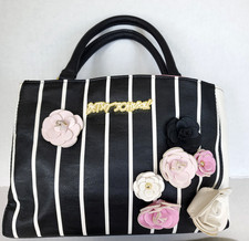 Betsey Johnson Handbag Crossbody Black White Stripes Floral Glam Goth Punk Icon
