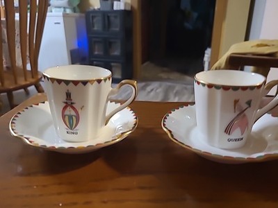 Adam and Eve Cups and Saucers Set of 2 King And Queen Made In Japan
