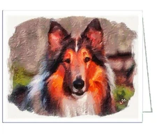 Whimsical Rough Coated Collie Fine Art Notecards - Set of Six