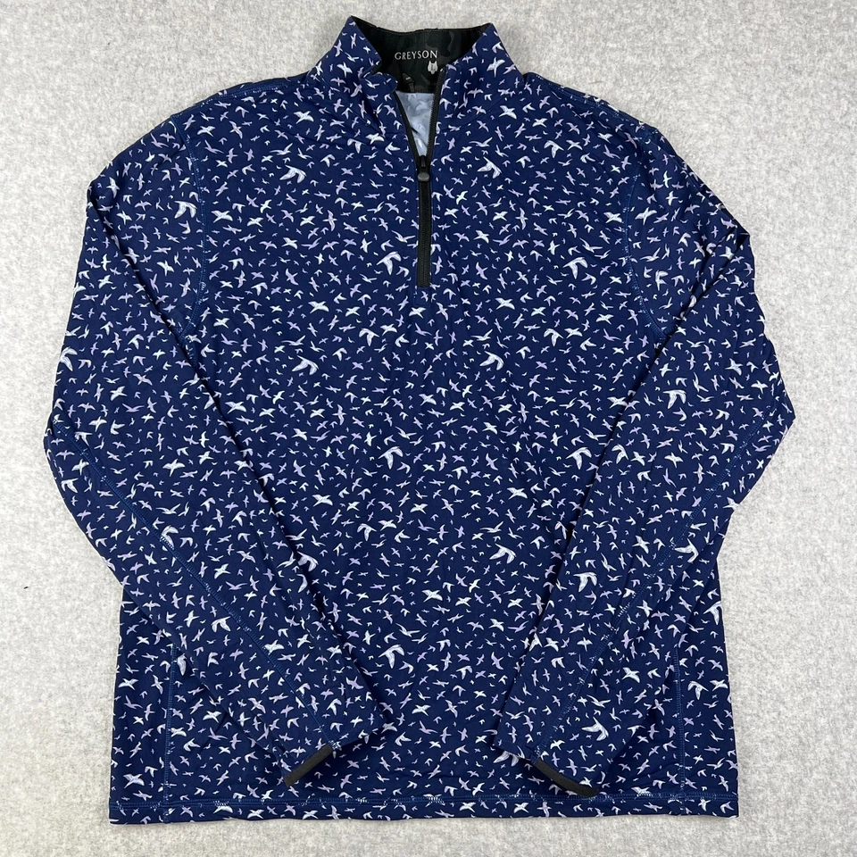 Greyson Tate quarto de zíper pássaro estampa animal AOP grande masculino azul golfe stretch - Imagem 2 de 4