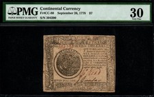 9/26/1778  $7 Fr#CC-80 PMG VF 30 Continental Currency!