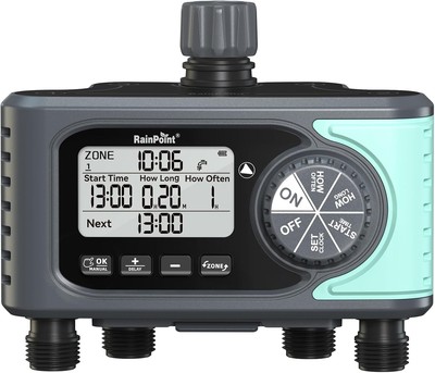 RAINPOINT Sprinkler Timer, 4 Outlets Hose Timer, 4 Zone Water Timer for Watering
