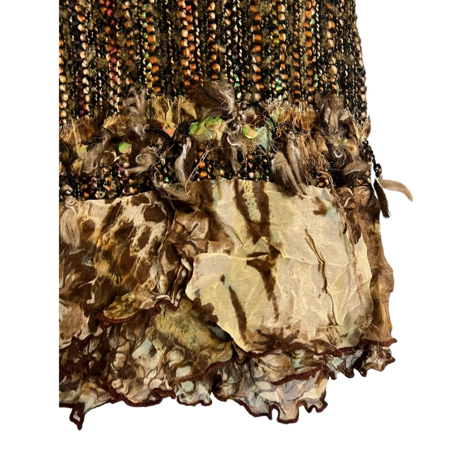 Alberto Makali brown Tweed Skirt Whiskered Boho Feather Trim 14  - Image 2 of 4