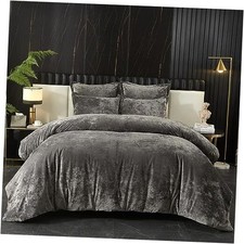 Crushed Velvet Comforter Set Lightweight Comforter Set, 5pcs Ultra Queen Grey