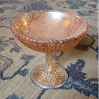 Amber Carnival Glass Pedestal Compote Bowl Decorative Vintage Glossy Round
