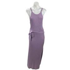 London Purple Wool Ribbed Sleeveless Side Slit Midi Tank Bodycon Sweater Dress M