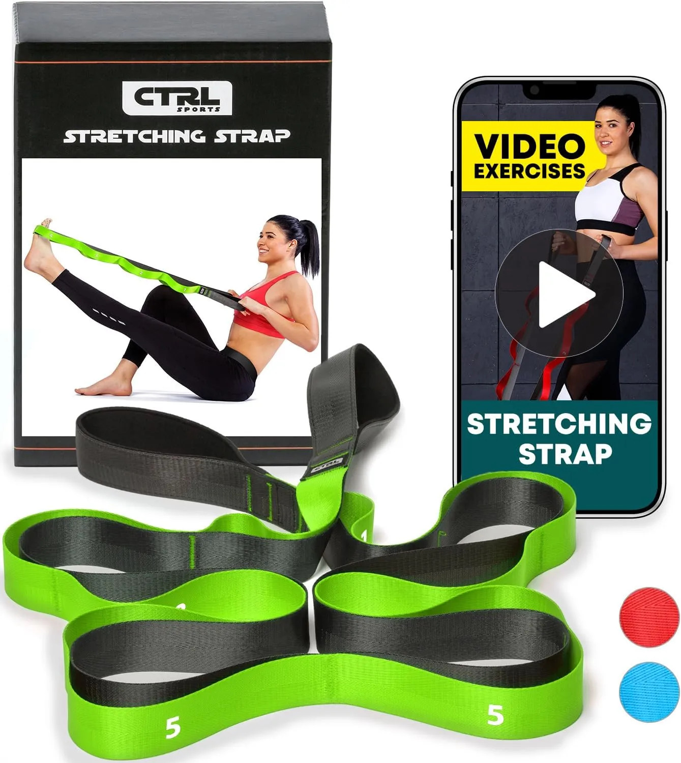 Non Elastic Stretching Strap With Loops For Physical Therapy Yoga And Flexibi...