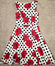 Gardenwed Fit  Flare Sundress Dress Whimsical Floral Polka Dot Stretch Women S