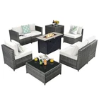 9 PCS Patio Rattan Furniture Set Fire Pit Table Storage Black W/ Cover