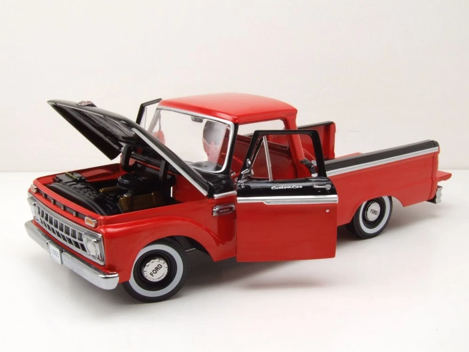 Ford F-100 Personalizzato Cab Pick Up 1965 Nero Rosso Modellino Auto 1:18 - Immagine 4 di 4
