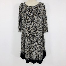 J. Jill Wearever Shift Dress Womens Size XS Tan & Black Border Handkerchief Hem