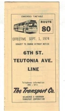 Vintage 1980  Milwaukee Bus Schedules Route 80 6th St Teutonia Ave