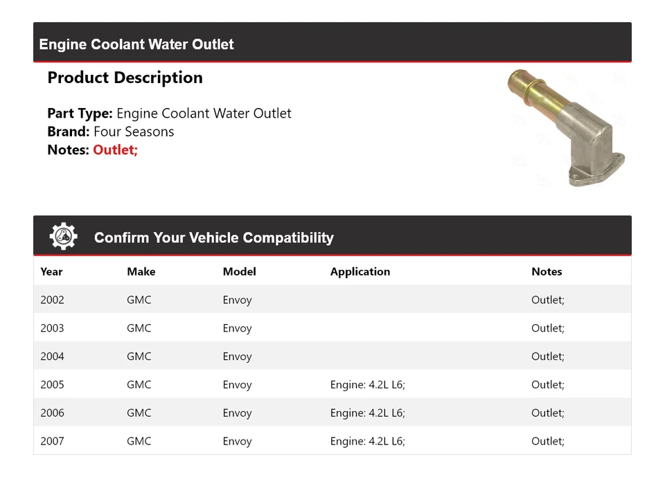 Salida de agua refrigerante motor GMC Envoy 2002-2007 4 estaciones 2003 2004 2005 Foto 2 de 4