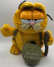 GARFIELD "NOT A HAPPY CAMPER" 1981 Plush Toy 9" Dakin Vintage Camping Hiking Cat